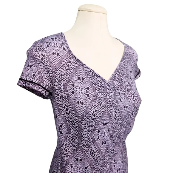 prAna Victoria Faux-Wrap Dress Print Lupine Kaleidoscope Purple Geometric SMALL - Picture 3 of 7